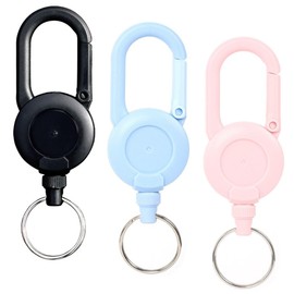 [Getrays] Set of 3 Reel Keychains with Carabiner, Stretchable Reel Key Reel, Metal Wire, Maximum Length of 23.6 inches (60 cm), Anti-Lost, Hanging Name Tags, for Camping, Hiking, Fishing, Outdoor Use,