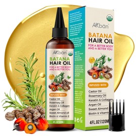 AKBAN Aceite para el crecimiento del cabello con aceites de semillas de batana, ricino, romero y calabaza 100% puros, infundido con biotina, queratina y vitamina E, tratamiento fortalecimiento y