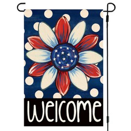 ARGOOFG 4th of July Patriotic Garden Flag 12x18 Inch Double Sided Outside Welcome Independence Memorial Day American Polka Dot Floral Outdoor Yard Porch Decorations 3-12