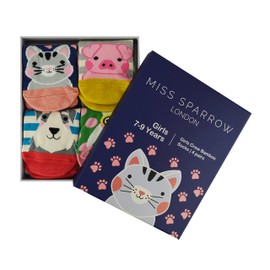Miss Sparrow - 4 Pack Girls Bamboo Socks | Kids Novelty Animal Pattern Socks in a Gift Box (4-6 Years, Assorted)