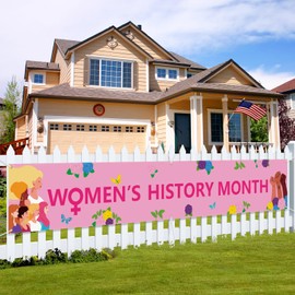 Arosche Large Womens History Month Banner 120" x 20" March National Womens History Month Decorations Party Supplies Hanging Welcome Banner for Indoor Outdoor Garden, Lawn, Balcony Home Decorations