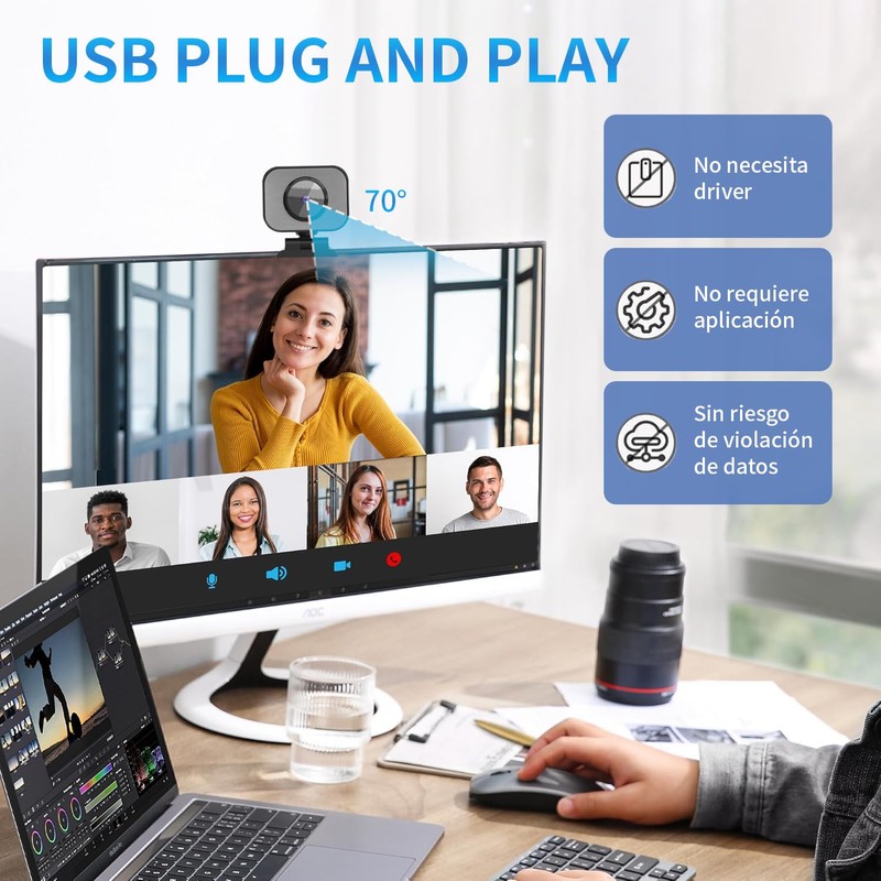 NOVAKA Cámara Web 4K, Micrófono Integrado con Cancelación de Ruido,