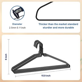 SPECILITE Wire Metal Clothes Hangers Bulk 100 Pack for Standard Size Suits, Coats, Shirts, Pants, Skirts, Space Saving, Non Slip,16 Inch 12 Gauge Ultra Thin, Black