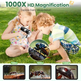 Laradola Microscope for Kids: Mini Pocket Digital Microscope 1000X Zoom Science Kits Learning & Educational STEM Toys for Age 3 4 5 6 7 8 10-12 Boys Girls Christmas Birthday Gifts