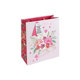 Eurowrap Love Letter Valentines Mothers Day Anniversay Roses With Love White Kraft Paper Gift Bag Made from 100% Recycled Paper Medium Size