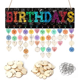 Lesnala Colorful Birthday Calendar Wall Hanging Rainbow Reminder Board Wooden DIY Tracker with 100 Pcs Heart Shaped Tags for Office Classroom School Kindergarten Decor