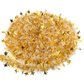 LOKIPA 10M Gold Chunky Christmas Tinsel Garland with Star for Christmas Tree Decorations