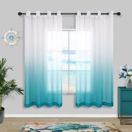 KOUFALL Cortinas costeras de color verde azulado para sala de estar de 63 pulgadas de largo, cortinas transparentes para decoración de habitación de vaquera, cortinas de sirena para recámara de niñas