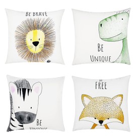 FenFang Soft Flannel Cushion Covers 45 x 45 cm, Sofa Pillow Covers 18x18 Set of 4, Decorative Throw Pillow Cases, Square Pillowcase for Home Decor Couch Living Room Bed Car Kid Beige Animal