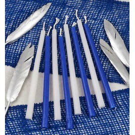 Hanukkah Candle Bundle 45 Premium Blue and White Candles, DIY Dreidel, Prayer Card Chanukah Lecht for Standard Menorah by Zion Judaica