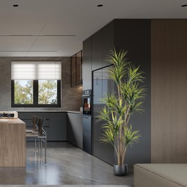 Artificial Dracaena Tree 8.2ft Fake Tropical Plant for Home Decor, Beautiful Realistic Leaves and Trunks for Indoor Home Outdoor Backyard Office Pool Big House Decor, 1 Pack