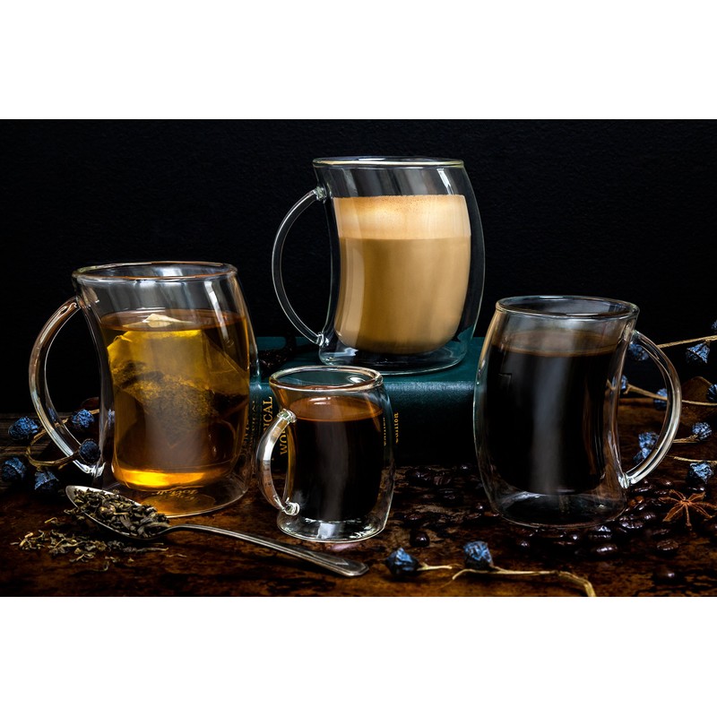 JoyJolt Caleo Collection Double Wall Insulated Glass Coffee Cups (Set