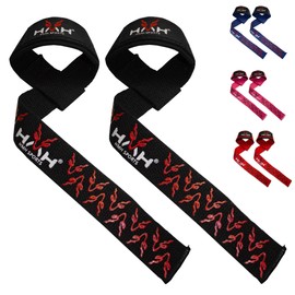 HMH Sports Weight Lifting Straps Fitness Padded Cotton Wrist Support Gel Advanced Grips Dumbbell Bar Wraps Heavy Duty Gym Bodybuilding Straps Power Deadlift Barbells Non Slip Exercise (Black)