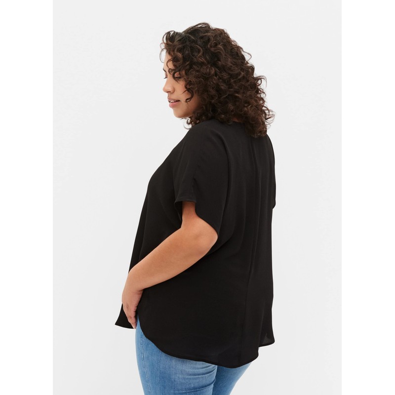 Zizzi Large Sizes Women's Short Sleeve Blouse with Crew Neck