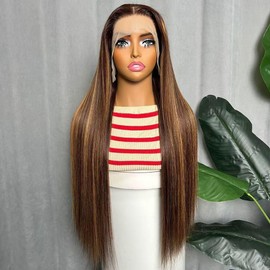 SIFULAN 13x4 Straight Highlight Lace Front Human Hair Wigs 180% 22Inch Ombre Piano Color P4/27 Straight HD Lace Pre Plucked Natural Hairline Human Hair Wigs