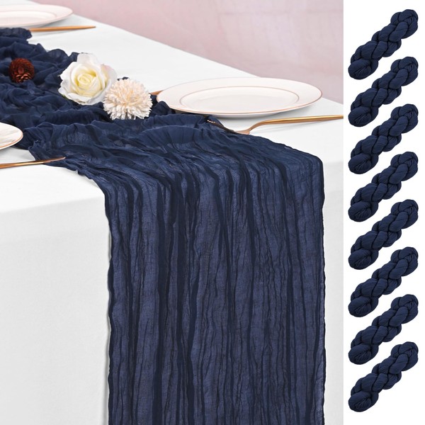 8 Pack Navy Blue Table Runners 10FT Cheesecloth Table Runner