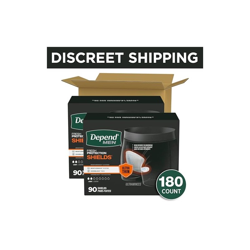 Depend Shields Incontinence Pads for Men, Light Absorbency, 180 Count,