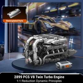 Mould King 10168 V8 Twin Turbo Engine Building Blocks Sets, 2899+ PCS STEM Building Toys with Motor, Build Your Own Engine Model Building Kit, V8 Engine Building Kits That Runs for Kids & Adult Age 8+