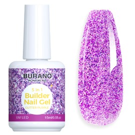 BURANO 5-in-1 Builder Gel Strengthening Gel, 15 ml Base Coat Building Gel In a Bottle Nail Extension Gel Nail Extension Gel for Nail Art Decoration Decals (Glitter Purple)