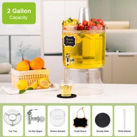 2 Gallon Beverage Dispenser for Parties, BPA-Free Drink Dispenser with No Drip Spigot, Juice Dispensers with Stand, Transparent Plastic Water Dispenser Countertop for Punch, and Drink Fountains