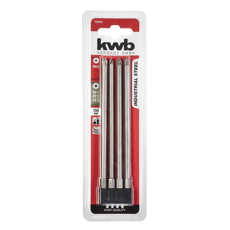 kwb Screwdriver Bit Set - 4 Pieces 150 mm Magnetic