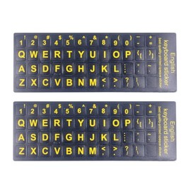 2PCS English Language Keyboard Stickers, Matte English Keyboard Stickers with Large Yellow Lettering on Black Background for Laptops or Desktops Keyboard, Keyboard Alphabet Replacement Stickers
