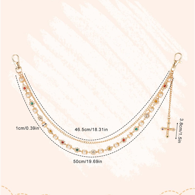 Gold Chain for Pants, Fashionable Double Layer Pants Chain Pearl