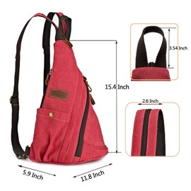 POEYLEJA Canvas Sling Bag Convertible Crossbody Bag Chest Bag Shoulder Backpack Casual Daypack for Men Women Outdoor Cycling Hiking Travel (Rose Red)