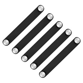 POFET Pack of 5 Nordic Wardrobe Door Handles, Soft PU Leather Door Handles for Cupboard, Drawer, Pull Knobs, Furniture Fittings (26 x 140 mm) - Black