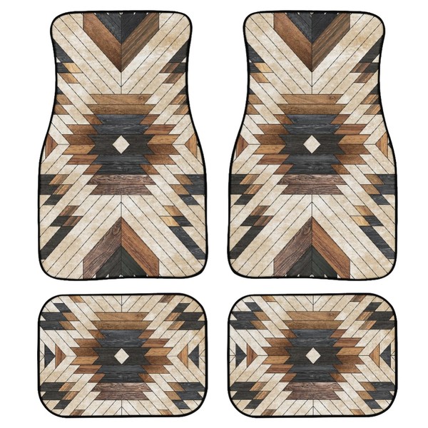 BENXINYA Boho Aztec Car Mats Set of 4 Shabby Hardwood