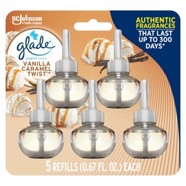 Glade PlugIns Refills Air Freshener, Scented and Essential Oils for Home and Bathroom, Vanilla Caramel Twist, 3.35 Fl Oz, 5 Count