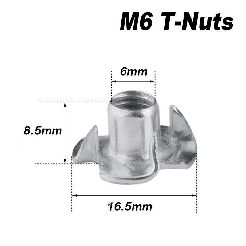 Gasea 100pcs M6 x 8mm T-Nuts 4 Pronged Zinc Plated