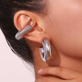 Chunky Silver Hoop Earrings for Women Thick Silver Earrings Silver Statement Earrings Silver Chunky Hoop Earrings Big Silver Huggie Hoop Earrings Bold Earrings