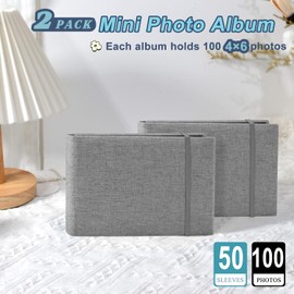 YONOVO 2PACK 4x6 Photo Album, 4x6 100 Pockets Linen Cover Photobook Small Capacity Pictures Book Easy to Classify and Portable for Wedding Family Baby Vacation (Grey)