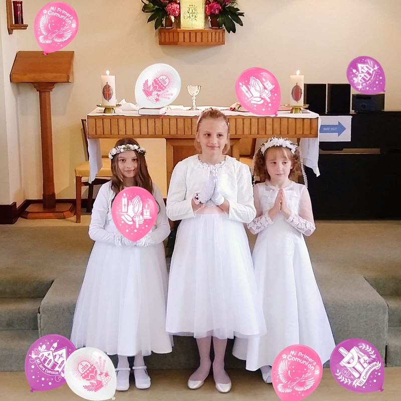 DPKOW 28pcs Pink Mi Primera Comunión Globos Decoración para Chica