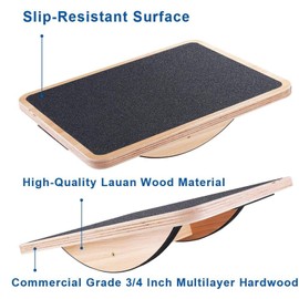 StrongTek Professional Wooden Balance Board, Rocker Board, Wood Standing Desk Accessory, Balancing Board for Under Desk, Anti Slip Roller, Core Strength, Stability, Office Wobble Boards