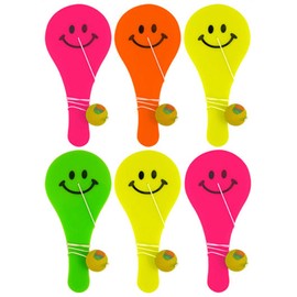 HENBRANDT 12 x Mini Smiling Face Paddle Bat and Ball Games