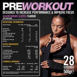 VOW Pre Workout Advanced Complex with Creatine, Beta Alanine, Caffeine, Improve Energy & Focus (Blackcurrant & Apple)