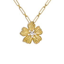 Ted Baker Petrice Flower Statement Crystal Pendant Necklace for Women (Gold/Pearl and Crystal)