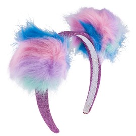 Lux Accessories Pastel Colored Pompom Ears Glittery Purple Fashion Headband