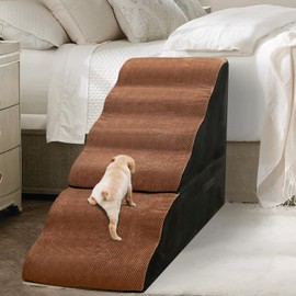 MALOROY Dog Steps for High Beds 30-32" H - 6-Step Dog Stairs for Small Dogs, 33D Foam Pet Steps for High Bed with Non-Slip Bottom and Washable Cover, Dogs Ramp for Bed Indoor, Brown