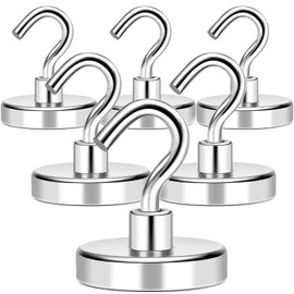 MIKEDE Magnetic Hooks Heavy Duty, 150LB+ Rare Earth Neodymium Magnet Hooks with Epoxy Coating, Extra Strong Cruise Hooks for Hanging, Magnetic Hook Hanger for Cabins, Grill, Garage - 6 Pack