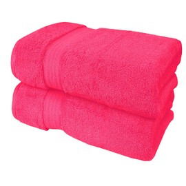 GLAMBURG 700 GSM Premium Cotton 2-Pack Oversized Extra Large Bath Sheet Set - 100% Combed Cotton - 2 Bath Sheets 35x70 - Luxury Hotel & Spa Quality - Durable Ultra Soft Highly Absorbent - Hot Pink