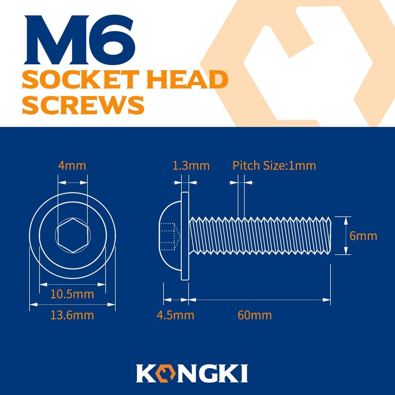 (Pack of 10) M6 x 60 mm Rounded Head Screws