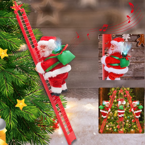 DONGQI Santa Climbing Ladder, Electric Climbing Santa Claus on the Ladder Christmas Toys Santa Claus Electric Ladder Doll Toys for Children, Decorations for Christmas