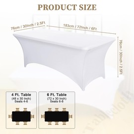 AMFUN 6FT Kitchen Spandex Table Cloth, Stretch Rectangular Table Cloth,Tight, Fitted,Washable and Wrinkle Resistant for Wedding,Banquet,Party & Holiday Event,183 * 76 * 76CM-White