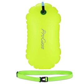 ProCase Swim Buoy, Highly Visible Ultralight Swim Bubble Safety Buoy Tow Float with Adjustable Waist Belt for Open Water Swimmers, Triathletes, Kayakers, Snorkelers, Safe Swim Training -Neon Yellow