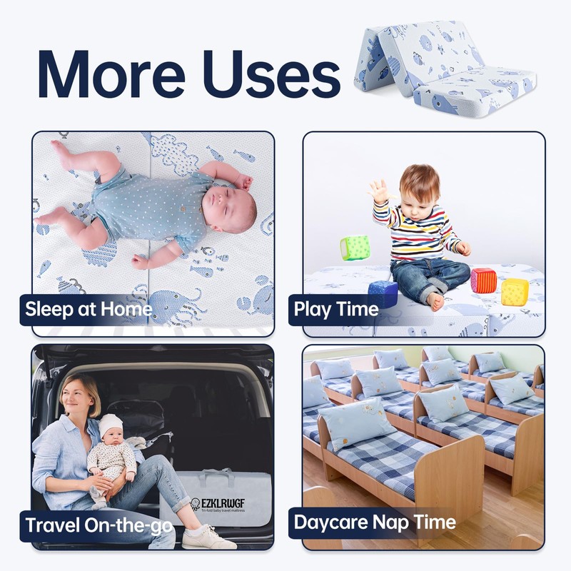EZKLRWGF Trifold Pack and Play Mattress,Dual Sided Soft&Firm Memory Foam