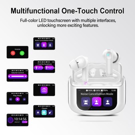 Wireless Earbuds, Bluetooth 5.4 Ear Buds with Multifunctional Touch Screen, 48H HiFi Stereo Headphones, ANC/ENC Noise Cancelling Mic, IPX7 Bluetooth Earbuds with 5 EQ Modes, in Ear Earphones, White