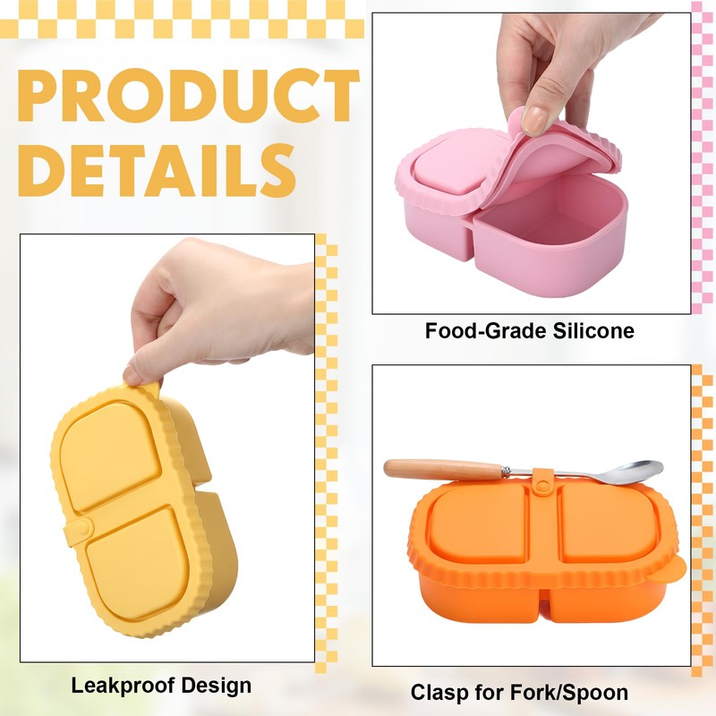 Kathfly 6 Pack Reusable 2-compartment Silicone Snack Containers with Lids